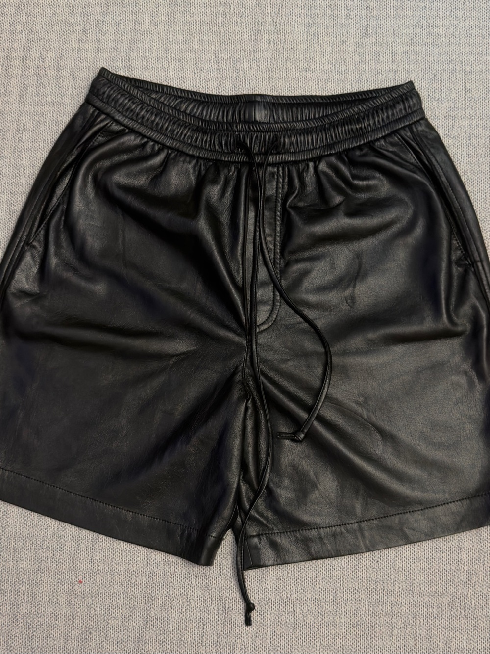 Nanushka Black Faux Leather Drawstring Waist Shorts